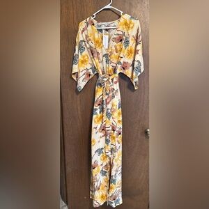Baltic Born Floral Tie-Waist Maxi Dress in Soft Yellow & Cream
